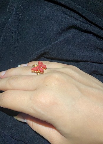 Kırmızı Boncuklu Minimalist Kadın Yüzük - Görsel 3