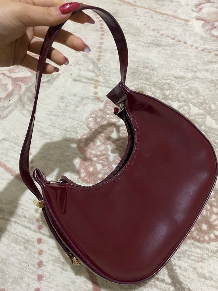 Bordo Deri Kadın Omuz Çantası - Görsel 3