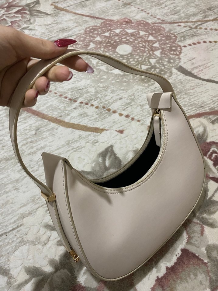 Krem Deri Tokalı Parisli Kadın Çantası - Görsel 2