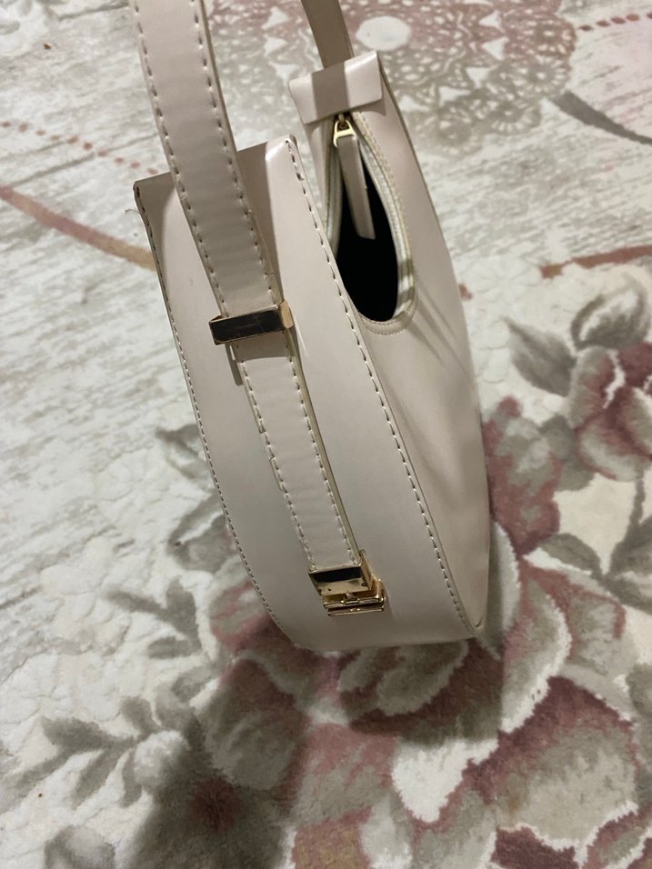 Krem Deri Tokalı Parisli Kadın Çantası - Görsel 3