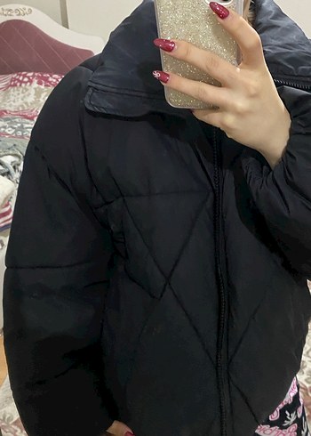 Siyah Mini Fermuarlı Kısa Kadın Kışlık Ceket - Görsel 8