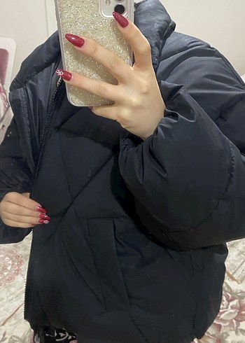 Siyah Mini Fermuarlı Kısa Kadın Kışlık Ceket - Görsel 9