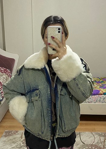 Gri Tüylü Kadın Denim Ceket - Görsel 14