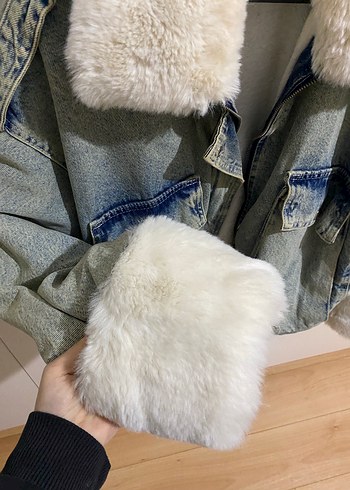 Gri Tüylü Kadın Denim Ceket - Görsel 6