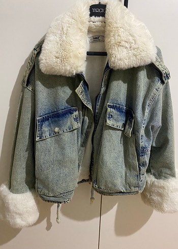 Gri Tüylü Kadın Denim Ceket - Görsel 15