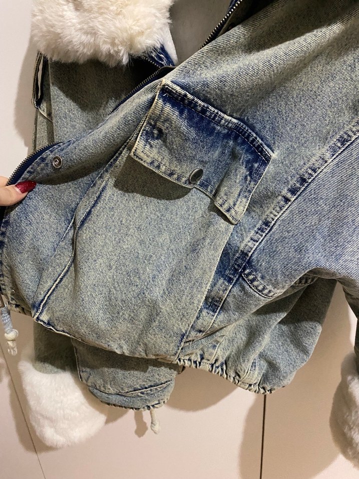 Gri Tüylü Kadın Denim Ceket - Görsel 2