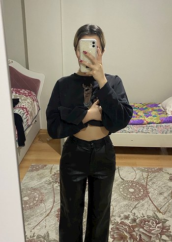 Deri Siyah Kadın Pantolon Kemerli - Görsel 8