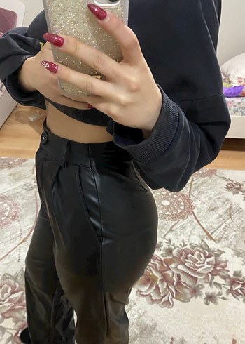 Deri Siyah Kadın Pantolon Kemerli - Görsel 7
