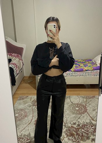 Deri Siyah Kadın Pantolon Kemerli - Görsel 9