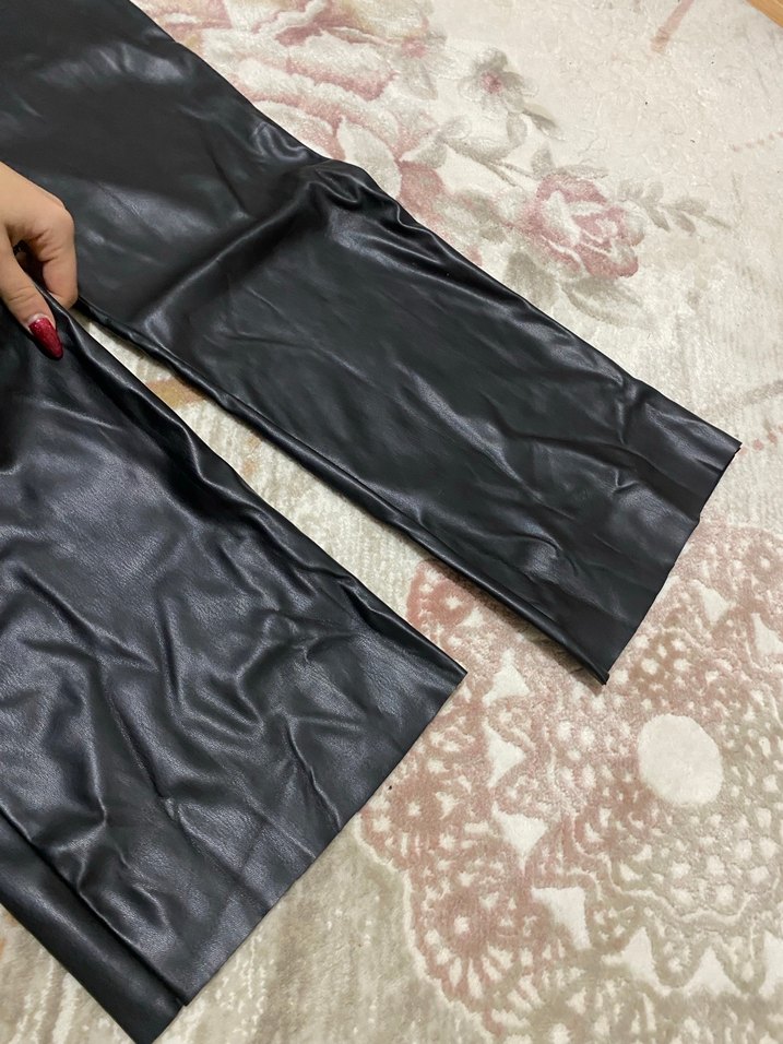 Deri Siyah Kadın Pantolon Kemerli - Görsel 5