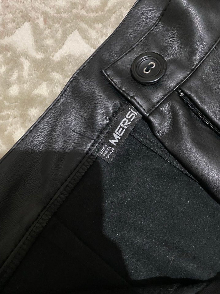 Deri Siyah Kadın Pantolon Kemerli - Görsel 3