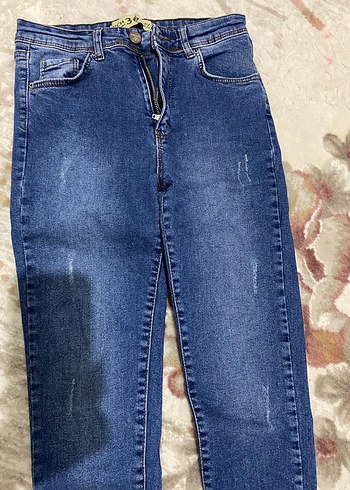 Gri Tonlu Bağlama Desenli Düğmeli Kadın Kot Pantolon - Görsel 3