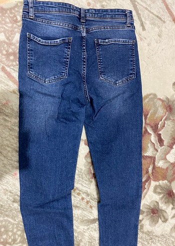 Gri Tonlu Bağlama Desenli Düğmeli Kadın Kot Pantolon - Görsel 7