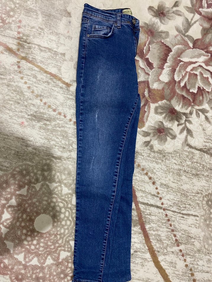 Gri Tonlu Bağlama Desenli Düğmeli Kadın Kot Pantolon - Görsel 2