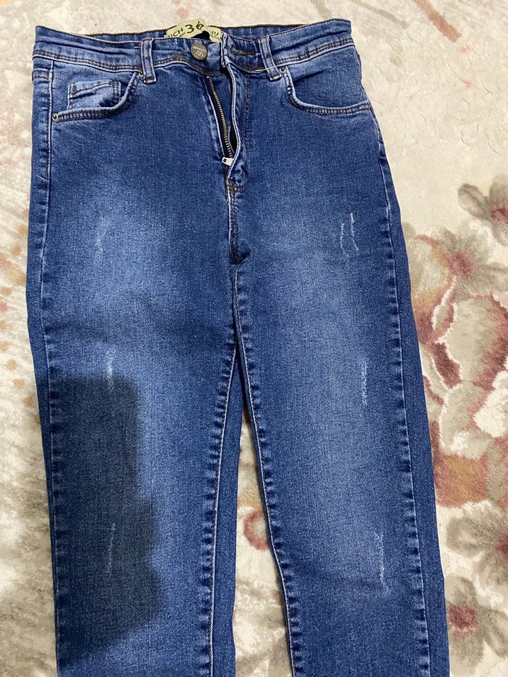 Gri Tonlu Bağlama Desenli Düğmeli Kadın Kot Pantolon - Görsel 3