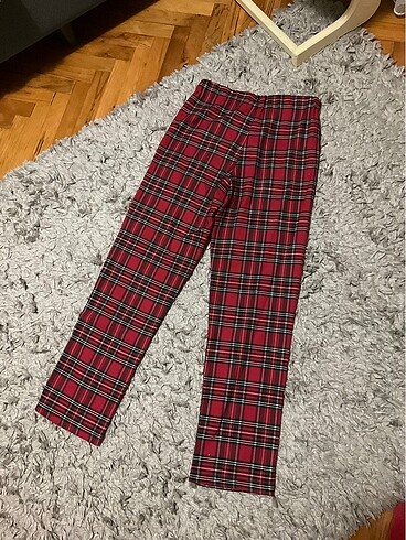 m Beden bordo Renk Ekose kumaş pantolon