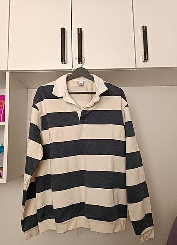 Zara çizgili gömlek polo yaka sweatshirt erkek 