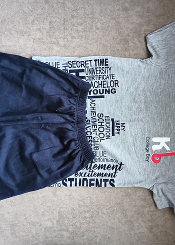 Erkek Çocuk Gri Baskılı kısa kollu şort takım - Görsel 2