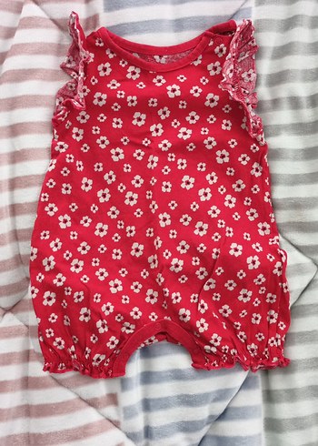 Kırmızı Çiçekli Fırfırlı Bebek Tulum 1/3 ay - Görsel 2