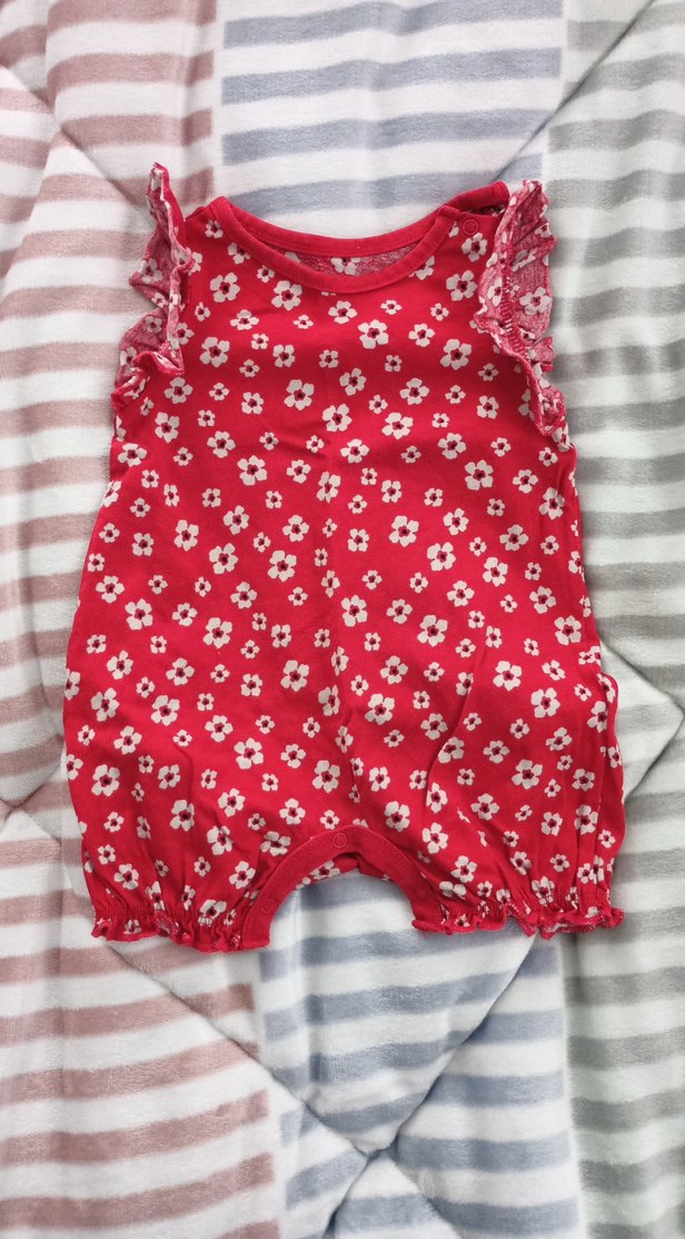 Kırmızı Çiçekli Fırfırlı Bebek Tulum 1/3 ay - Görsel 2