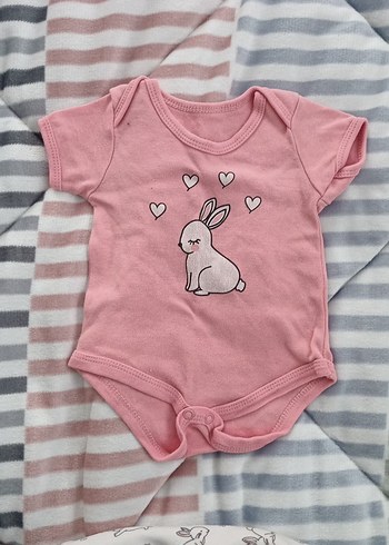 Kız Bebek Kısa Kollu Body Seti, Pembe Tavşan Desenli - Görsel 2