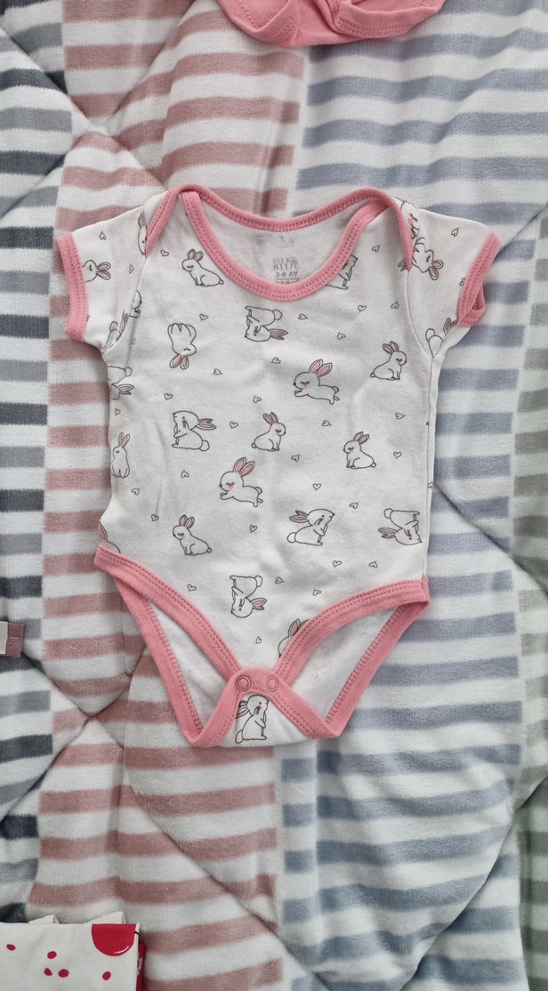 Kız Bebek Kısa Kollu Body Seti, Pembe Tavşan Desenli - Görsel 3