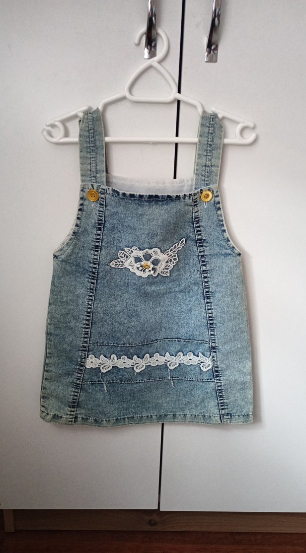 Kız Çocuk Kot Elbise Dantel Detaylı - Görsel 2