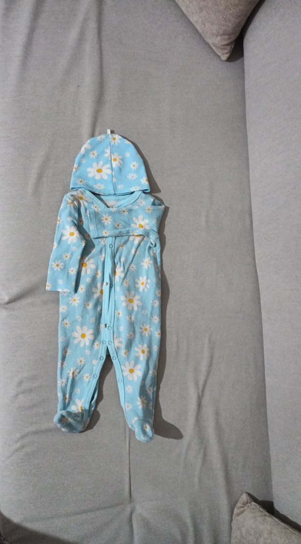 Çiçek Desenli Kapüşonlu Bebek Tulumu - Görsel 2