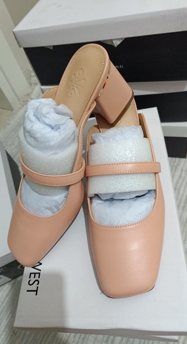 Bej Pastel Kadın Tokalı Topuklu Babet - Görsel 2