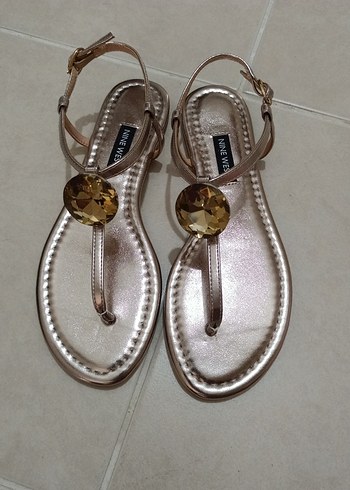 Bej Parlak topuksuz Kadın Sandalet - Görsel 4