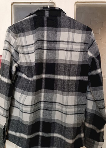 Düğmeli Gri Ekose Yün Gömlek - Görsel 7