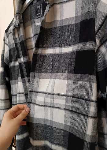 Düğmeli Gri Ekose Yün Gömlek - Görsel 5