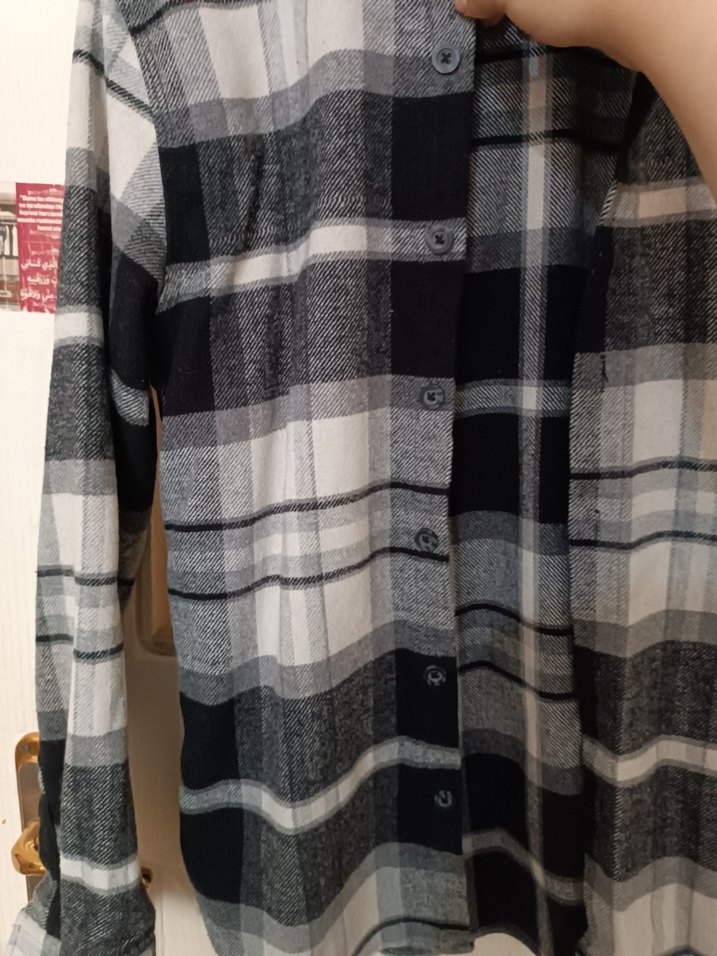 Düğmeli Gri Ekose Yün Gömlek - Görsel 3