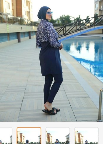 Lacivert Bağlama Desenli Uzun Kollu Mayo - Görsel 3