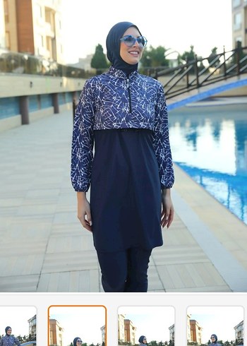 Lacivert Bağlama Desenli Uzun Kollu Mayo - Görsel 2