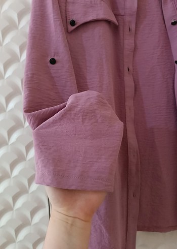 Düğmeli Mor Pamuklu Kadın Gömlek - Görsel 4