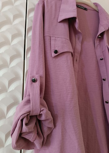 Düğmeli Mor Pamuklu Kadın Gömlek - Görsel 6