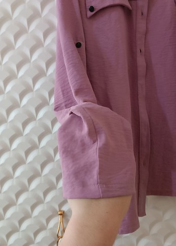 Düğmeli Mor Pamuklu Kadın Gömlek - Görsel 5