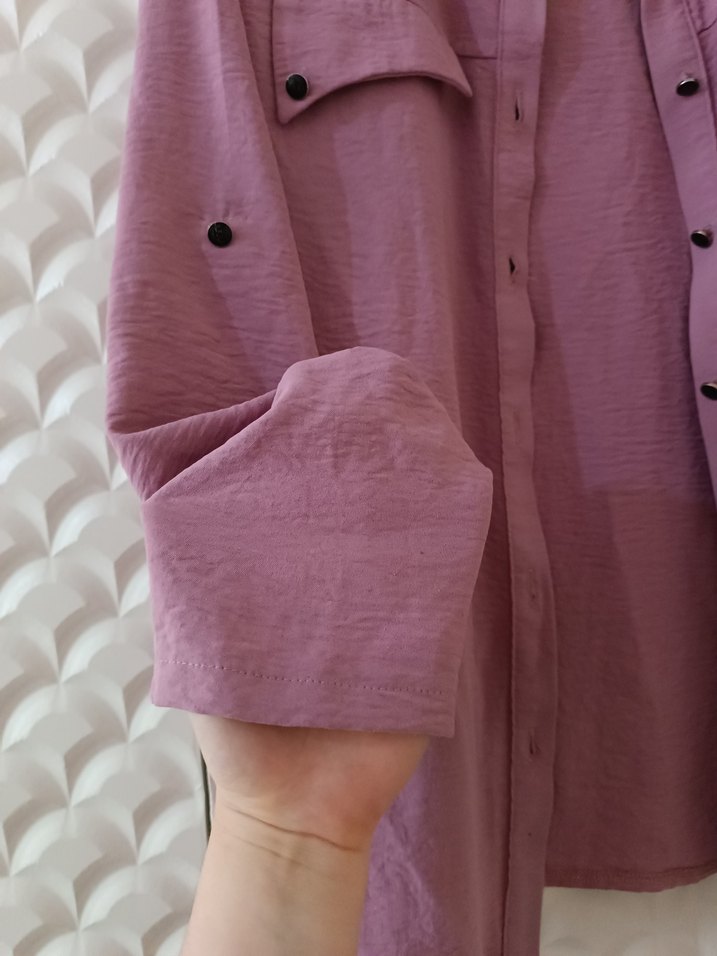 Düğmeli Mor Pamuklu Kadın Gömlek - Görsel 4