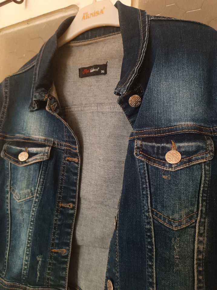 Gri Düğmeli Kadın Denim Ceket - Görsel 2