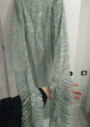 Yeşil İşlemeli Uzun Kollu Bohem Abiye Elbise - Görsel 4