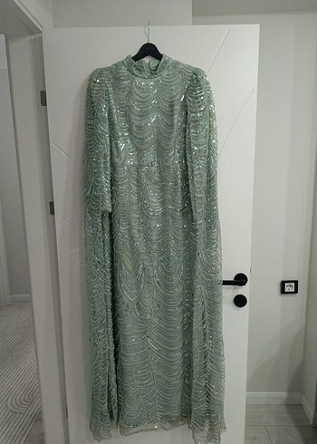 Yeşil İşlemeli Uzun Kollu Bohem Abiye Elbise - Görsel 2