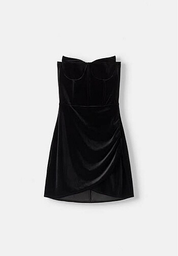 s Beden Bershka Series Kadife Siyah Elbise