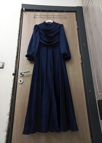 Lacivert Drapeli Uzun Kollu Kadın Elbise - Görsel 2