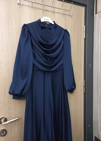 Lacivert Drapeli Uzun Kollu Kadın Elbise - Görsel 3