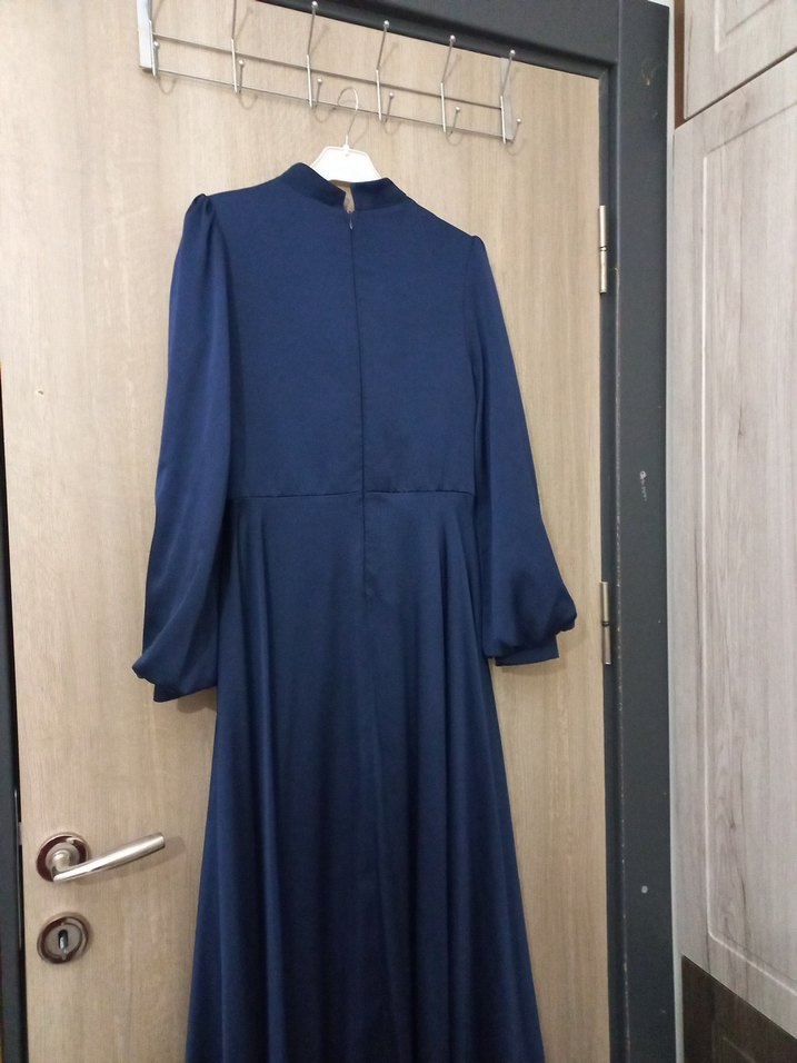 Lacivert Drapeli Uzun Kollu Kadın Elbise - Görsel 4