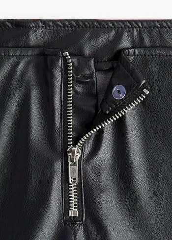 H&M Siyah Deri Kadın Pantolon - Görsel 2