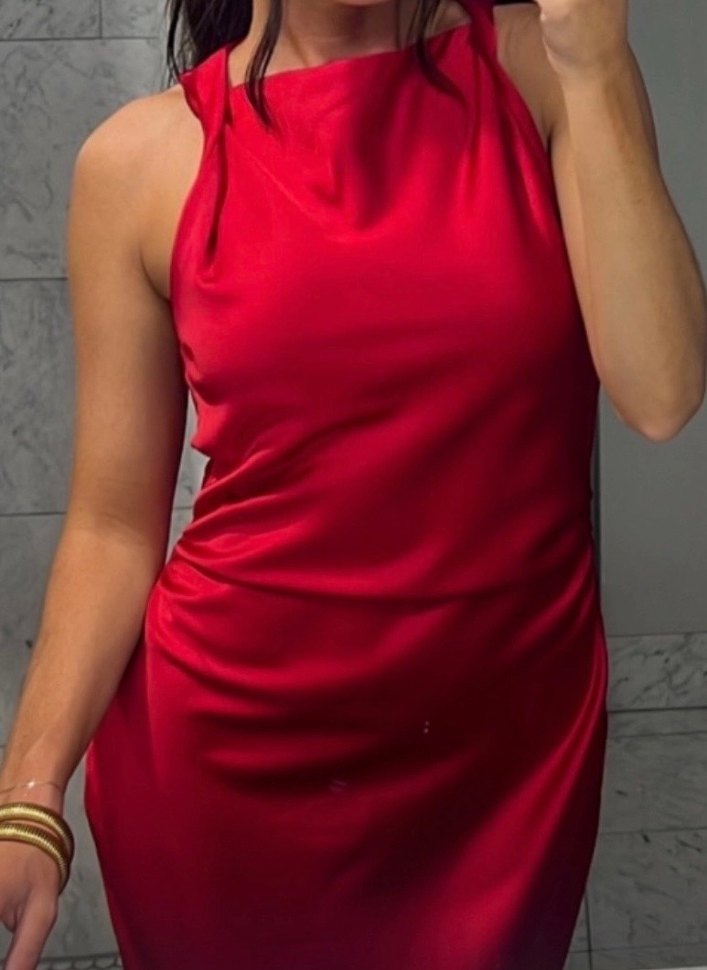 Zara Kırmızı Saten Elbise - Görsel 2