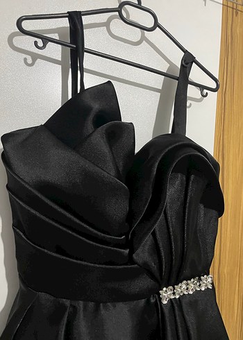 Siyah Drapeli Uzun Kadın Abiye Elbise - Görsel 4