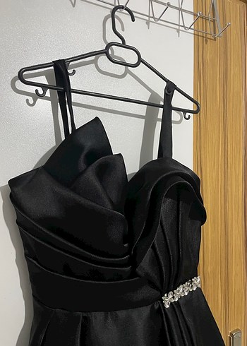 Siyah Drapeli Uzun Kadın Abiye Elbise - Görsel 5